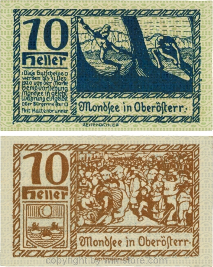sn109474 Mondsee, G0626i, 10 Heller, Vorderseite Unterdruck grün, Druck blau; 1
