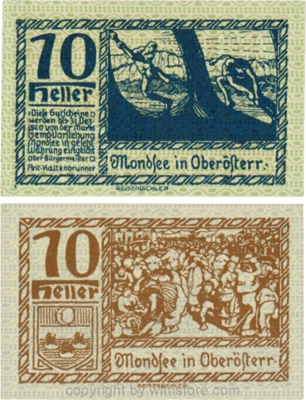 Mondsee, G0626i, 10 Heller, Vorderseite Unterdruck grün, Druck blau; 1-