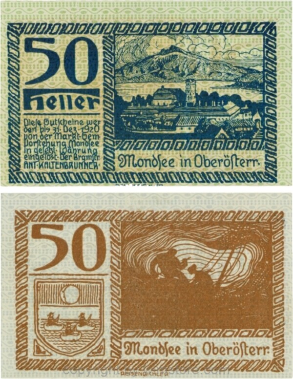 Mondsee, G0626i, 50 Heller, Vorderseite Unterdruck grün, Druck blau; 1