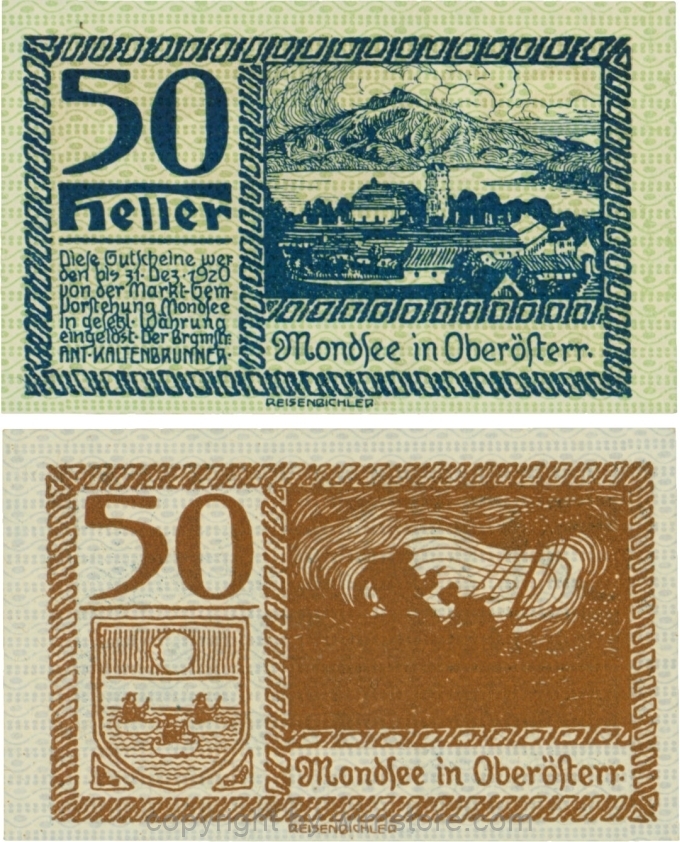 sn109480 Mondsee, G0626i, 50 Heller, Vorderseite Unterdruck grün, Druck blau; 1-