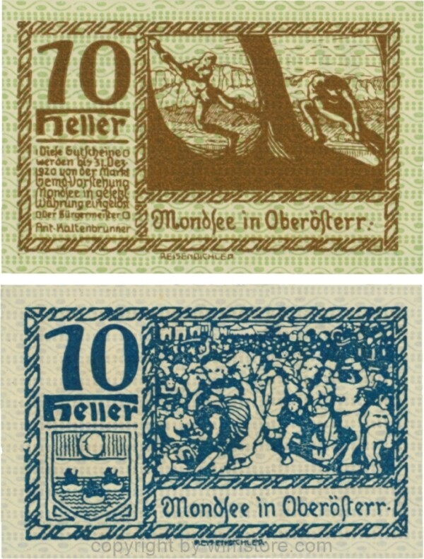 Mondsee, G0626j, 10 Heller, Vorderseite Unterdruck grün, Druck braun; 1