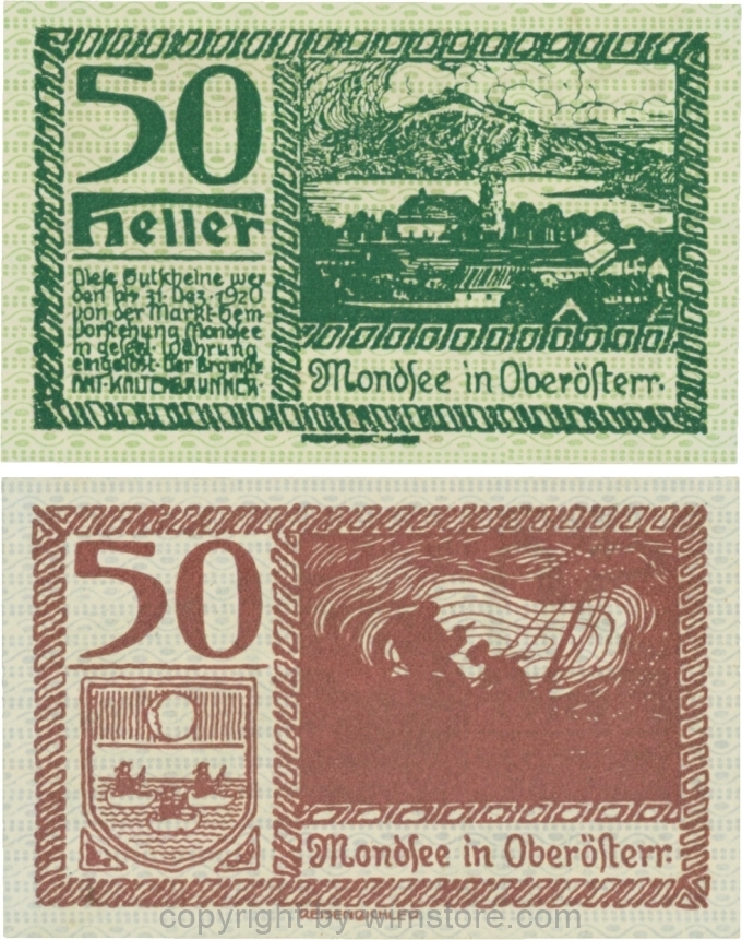 sn109492 Mondsee, G0626k, 50 Heller, Vorderseite Unterdruck grün, Druck grün; 1