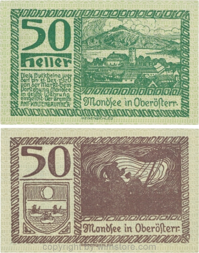 sn109493 Mondsee, G0626k, 50 Heller, Vorderseite Unterdruck grün, Druck grün; 1-