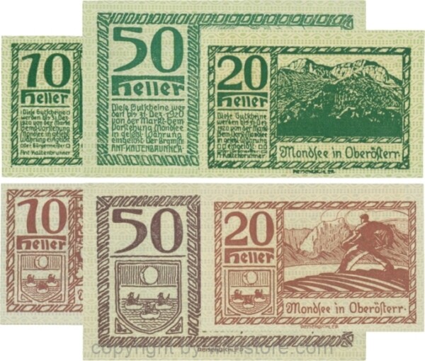 Mondsee, G0626k, Serie 10, 20 und 50 Heller, Vorderseite Unterdruck grün, Druck grün; 1-