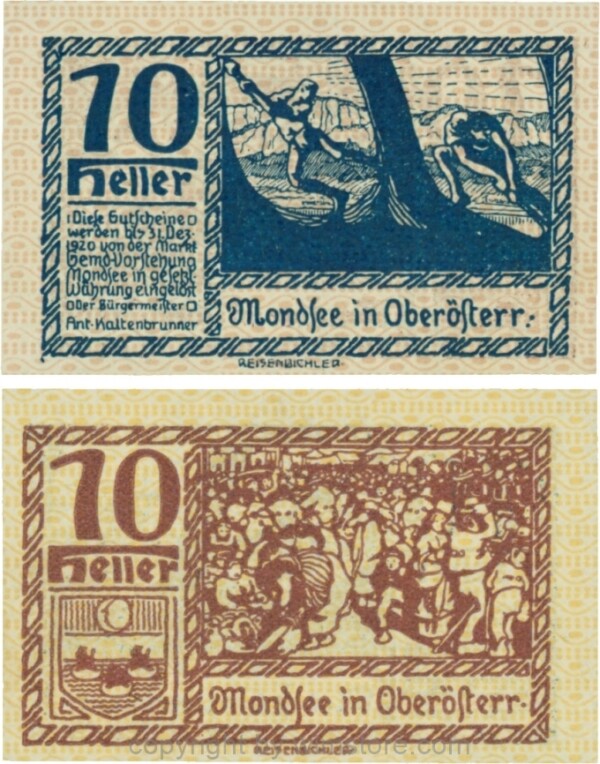 Mondsee, G0626m, 10 Heller, Vorderseite Unterdruck rosa, Druck blau; 1-