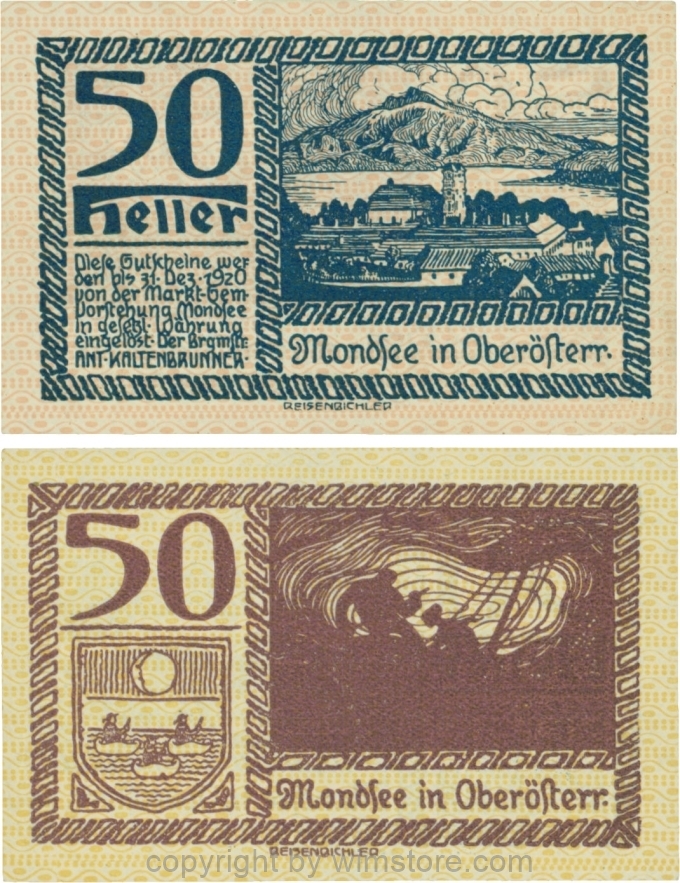 sn109508 Mondsee, G0626m, 50 Heller, Vorderseite Unterdruck rosa, Druck blau; 1