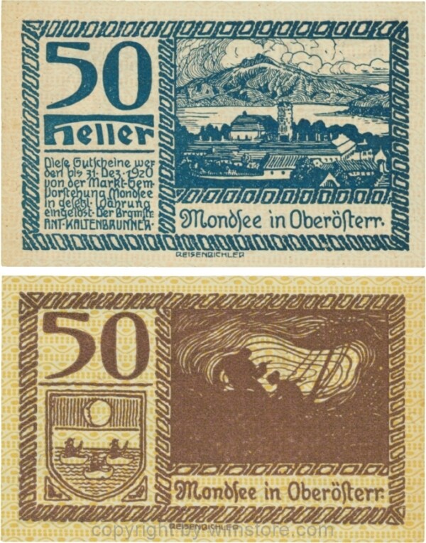 Mondsee, G0626m, 50 Heller, Vorderseite Unterdruck rosa, Druck blau; 1-