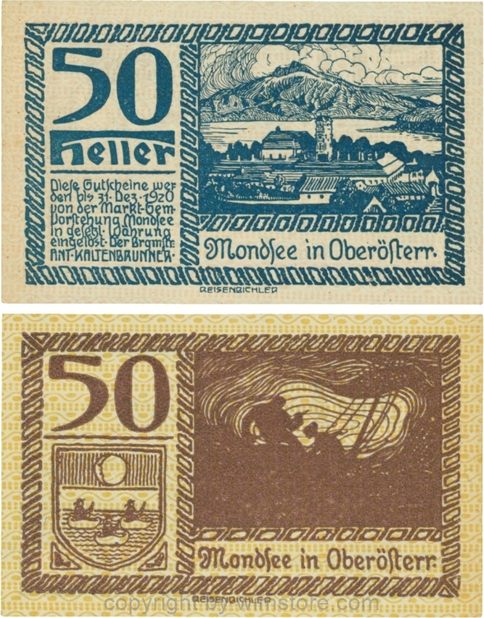 sn109509 Mondsee, G0626m, 50 Heller, Vorderseite Unterdruck rosa, Druck blau; 1-