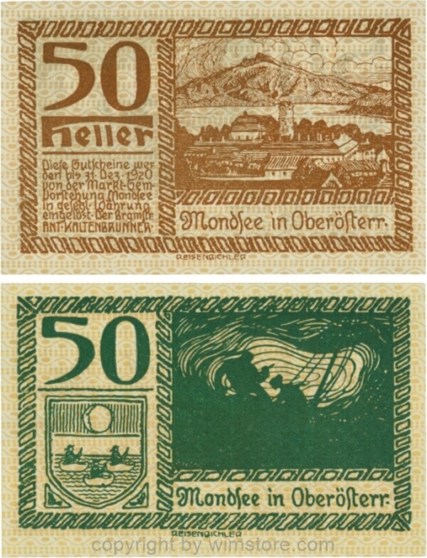 Mondsee, G0626n, 50 Heller, Vorderseite Unterdruck rosa, Druck braun; 1
