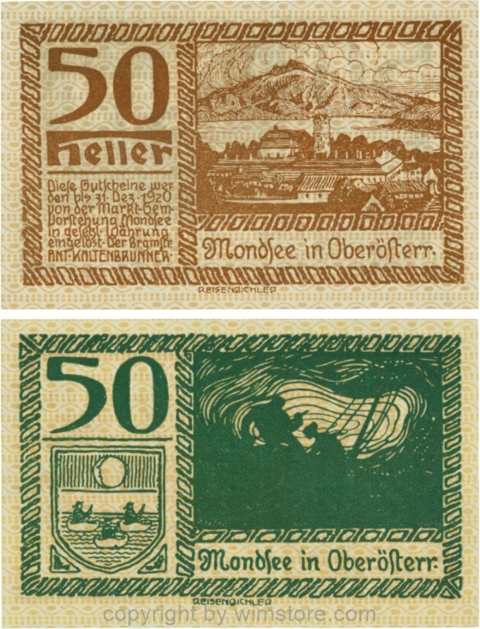 sn109515 Mondsee, G0626n, 50 Heller, Vorderseite Unterdruck rosa, Druck braun; 1
