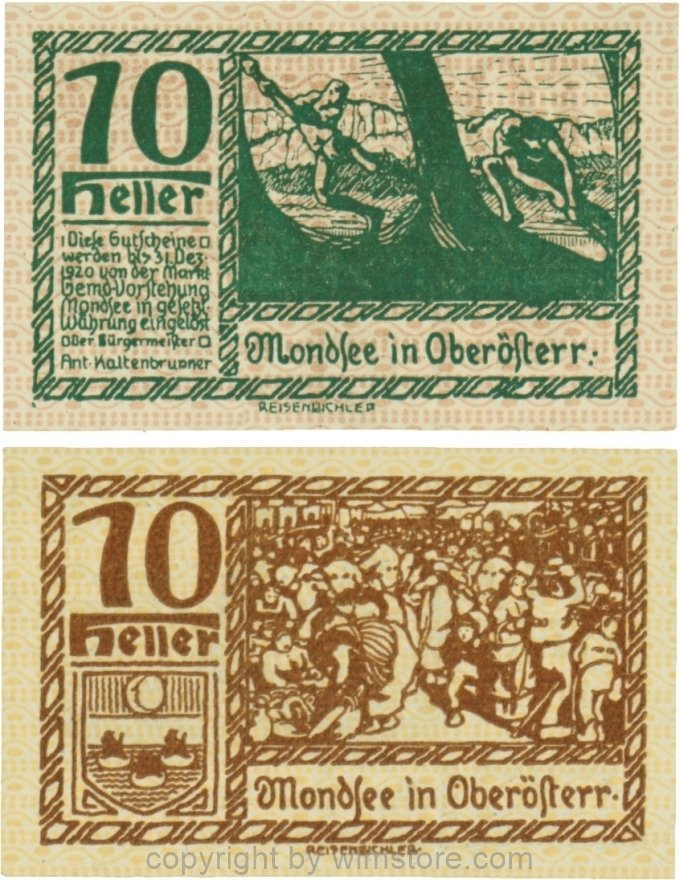 sn109518 Mondsee, G0626o, 10 Heller, Vorderseite Unterdruck rosa, Druck grün; 1