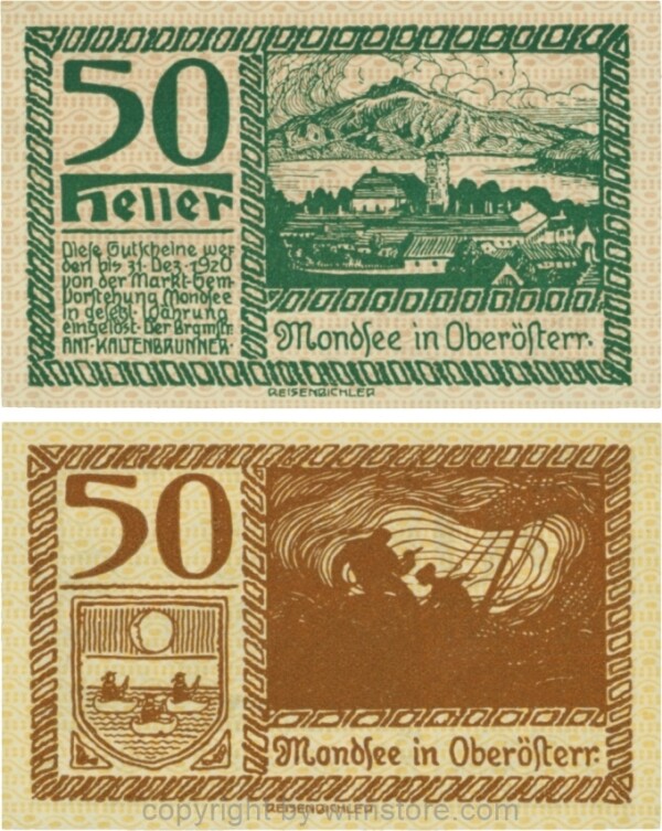 Mondsee, G0626o, 50 Heller, Vorderseite Unterdruck rosa, Druck grün; 1