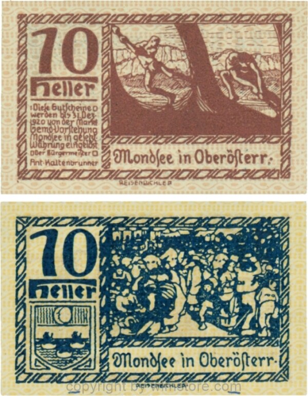 Mondsee, G0626p, 10 Heller, Vorderseite Unterdruck rosa, Druck violett; 1