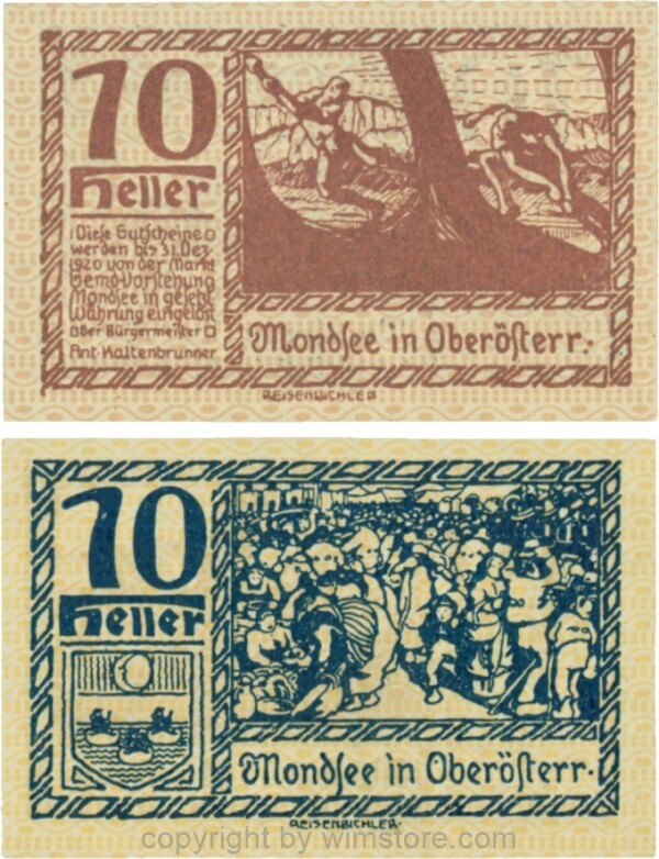 Mondsee, G0626p, 10 Heller, Vorderseite Unterdruck rosa, Druck violett; 1-