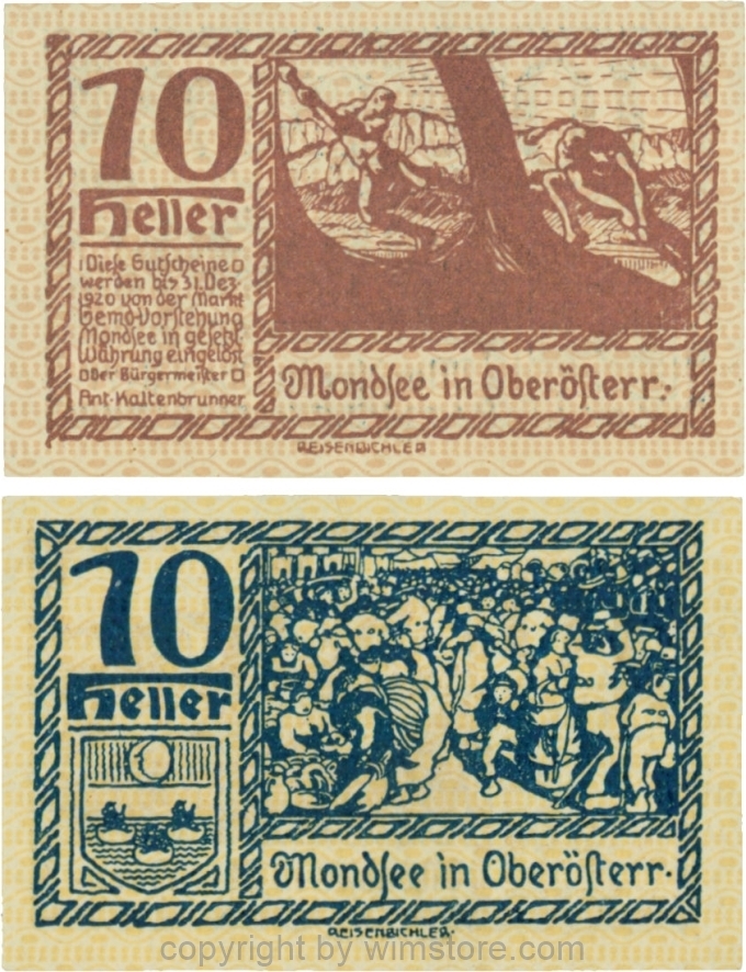 sn109527 Mondsee, G0626p, 10 Heller, Vorderseite Unterdruck rosa, Druck violett; 1-