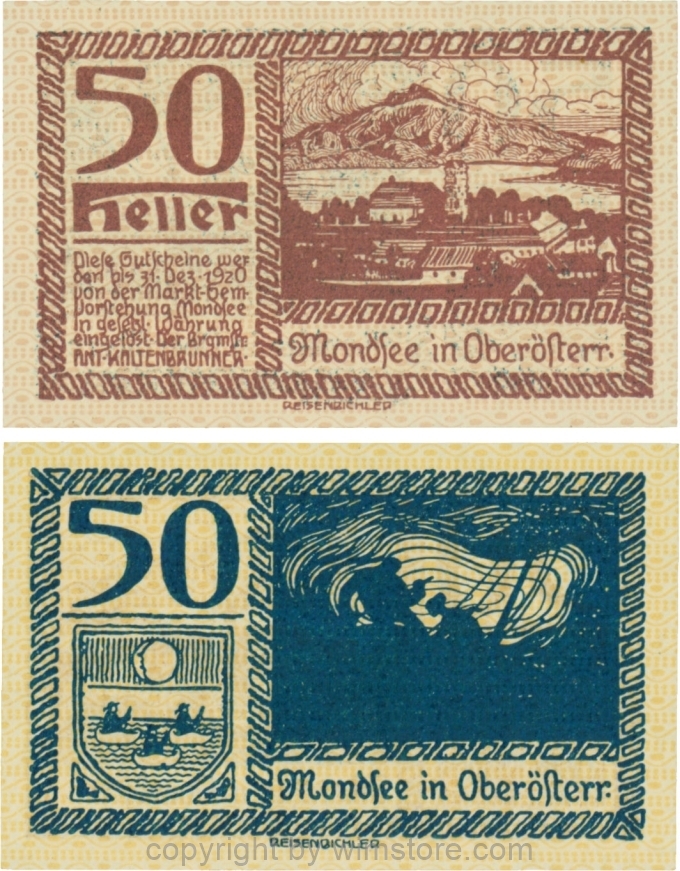 sn109530 Mondsee, G0626p, 50 Heller, Vorderseite Unterdruck rosa, Druck violett; 1