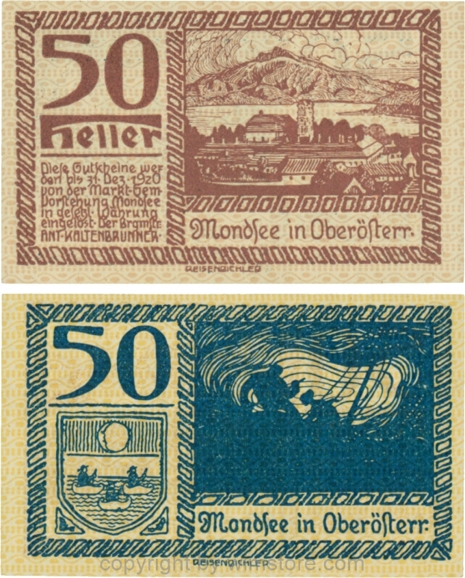 sn109531 Mondsee, G0626p, 50 Heller, Vorderseite Unterdruck rosa, Druck violett; 1-
