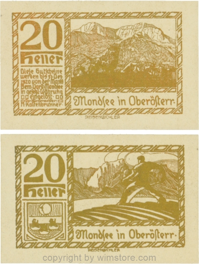 sn109537 Mondsee, G0626q, 20 Heller, Druck gold; 1