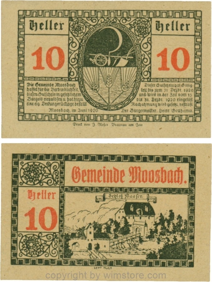 sn109541 Moosbach, G0628Ia, 10 Heller, Vorderseite mit schlanker Wertzahl; 1