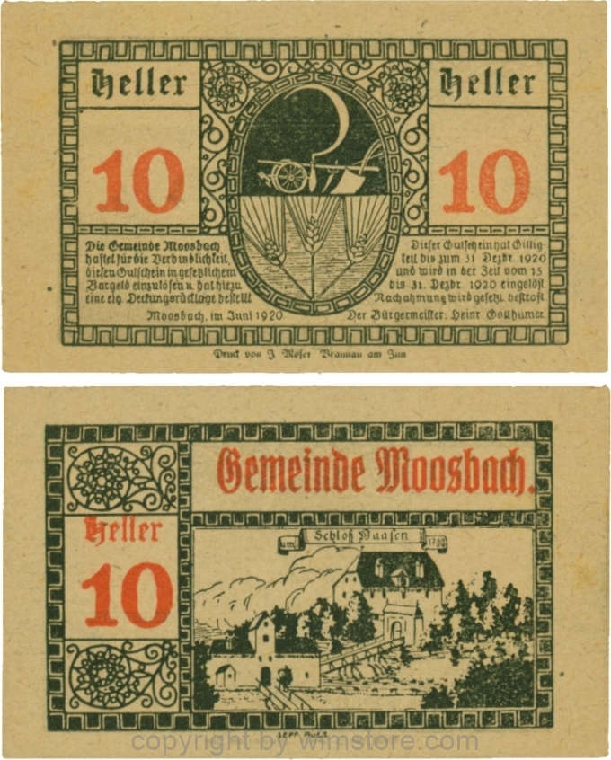 sn109542 Moosbach, G0628Ia, 10 Heller, Vorderseite mit schlanker Wertzahl; 1-
