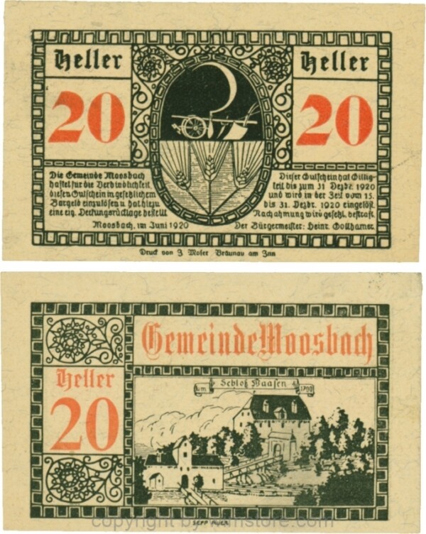 Moosbach, G0628Ic, 20 Heller, Vorderseite mit dicker Wertzahl; 1