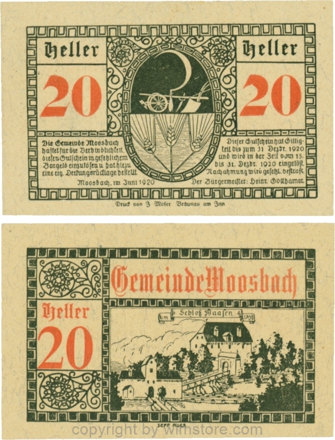 sn109551 Moosbach, G0628Ic, 20 Heller, Vorderseite mit dicker Wertzahl; 1-