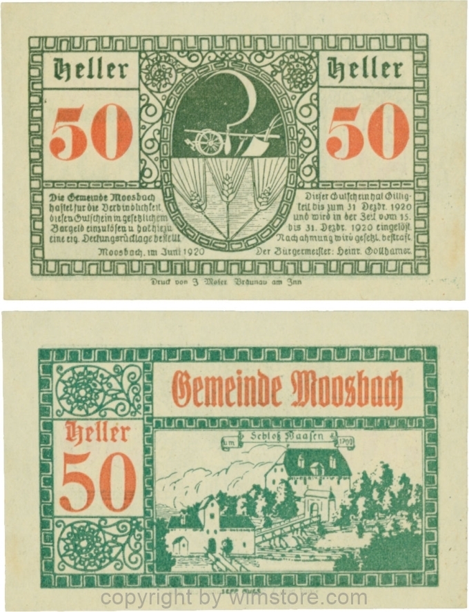 sn109552 Moosbach, G0628Ic, 50 Heller, Vorderseite mit dicker Wertzahl; 1