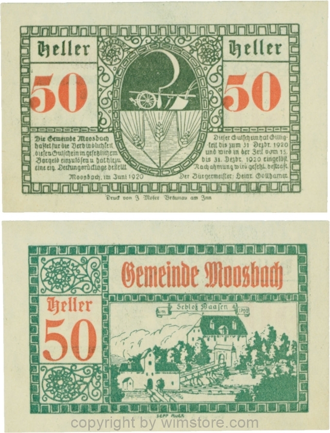 sn109553 Moosbach, G0628Ic, 50 Heller, Vorderseite mit dicker Wertzahl; 1-