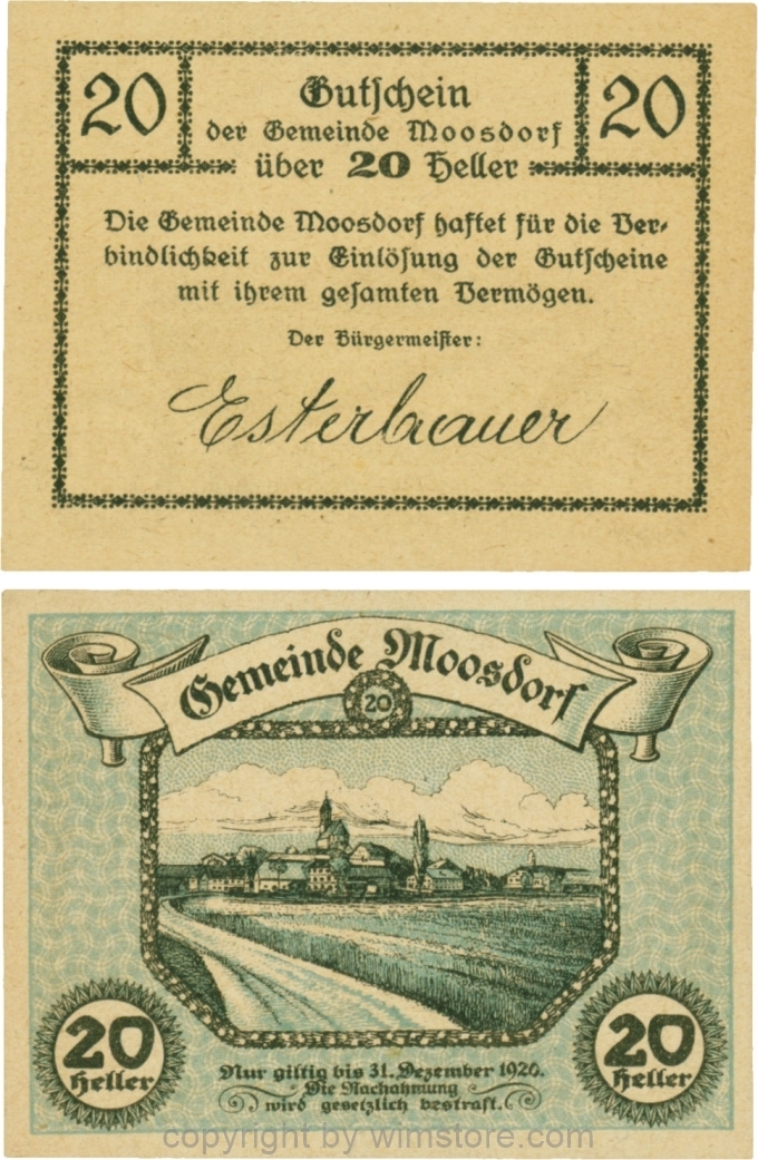 sn109557 Moosdorf, G0628Aa, 20 Heller, Unterdruck blau; 1-