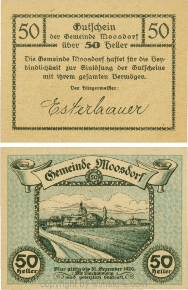 sn109558 Moosdorf, G0628Aa, 50 Heller, Unterdruck blau; 1