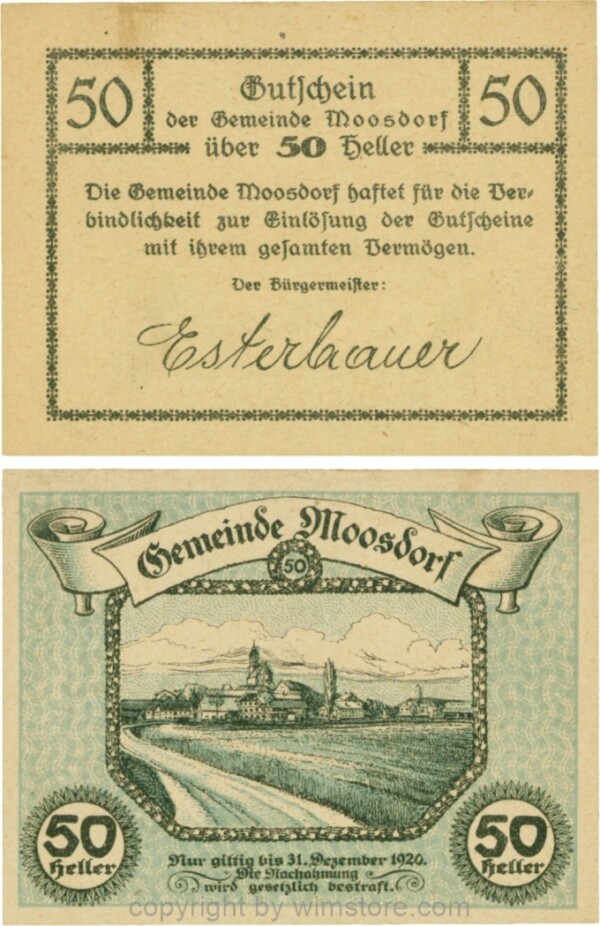 Moosdorf, G0628Aa, 50 Heller, Unterdruck blau; 1-