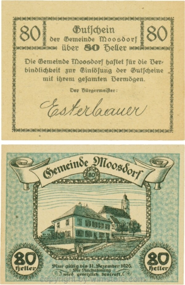 Moosdorf, G0628Aa, 80 Heller, Unterdruck blau; 1