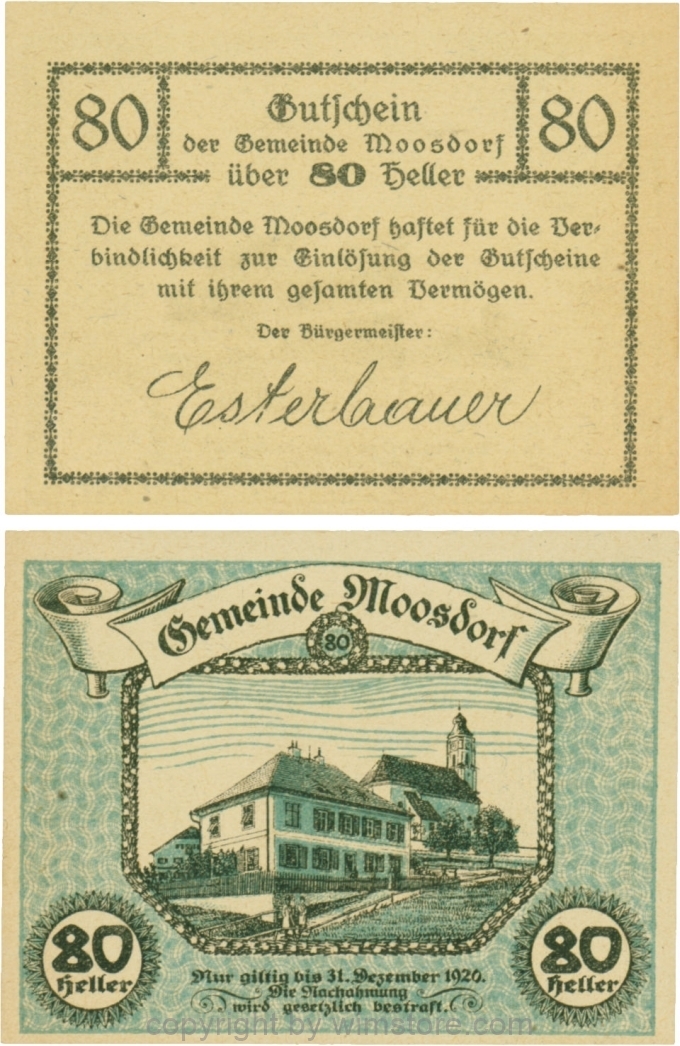 sn109560 Moosdorf, G0628Aa, 80 Heller, Unterdruck blau; 1