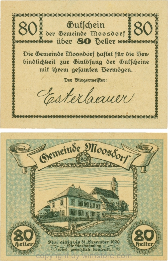 sn109561 Moosdorf, G0628Aa, 80 Heller, Unterdruck blau; 1-