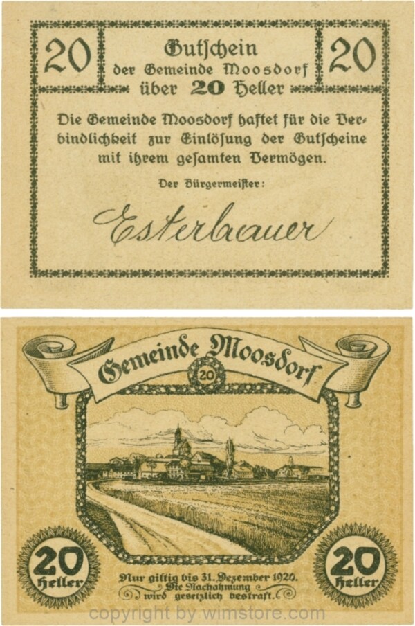 Moosdorf, G0628Ab, 20 Heller, Unterdruck braun; 1