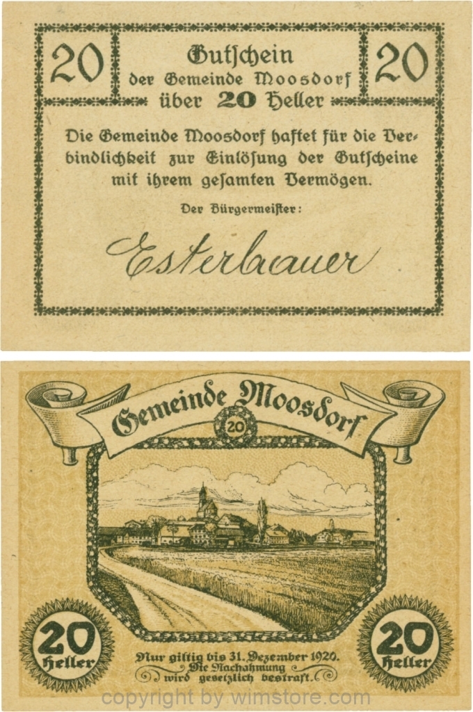 sn109563 Moosdorf, G0628Ab, 20 Heller, Unterdruck braun; 1