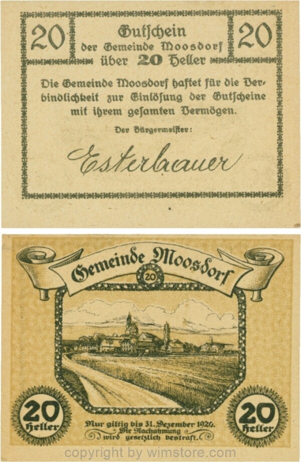 Moosdorf, G0628Ab, 20 Heller, Unterdruck braun; 1-