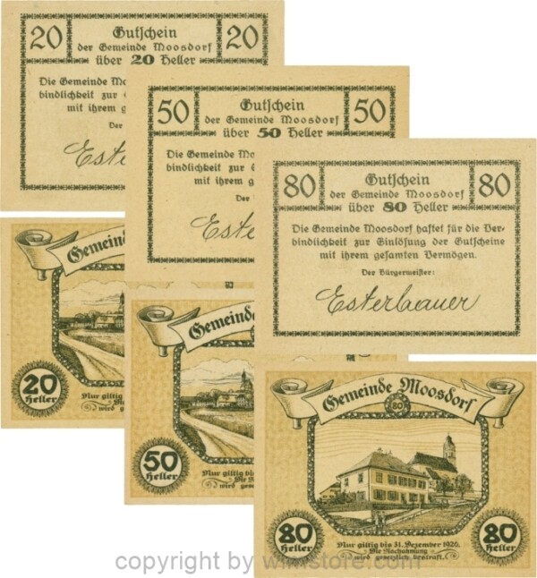 Moosdorf, G0628Ab, Serie 20, 50 und 80 Heller, Unterdruck braun; 1
