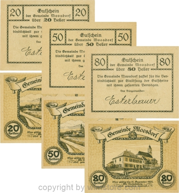 sn109569 Moosdorf, G0628Ab, Serie 20, 50 und 80 Heller, Unterdruck braun; 1
