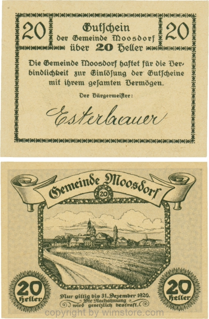 sn109571 Moosdorf, G0628Ac, 20 Heller, Unterdruck grau; 1
