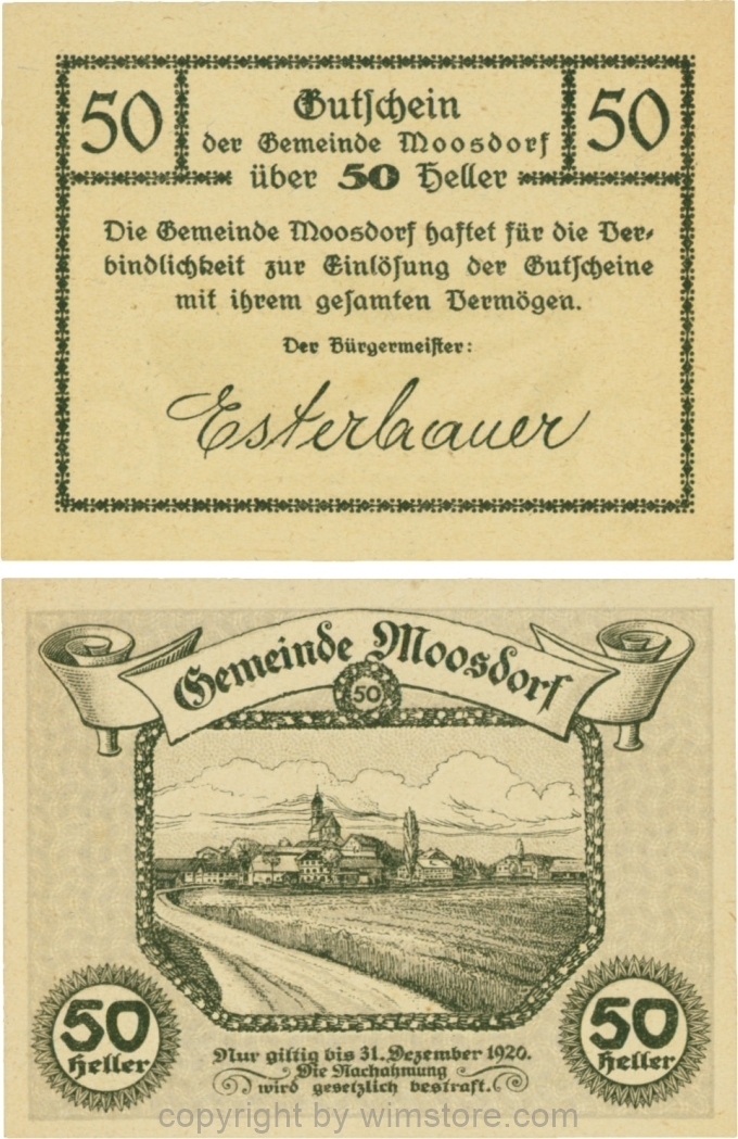 sn109574 Moosdorf, G0628Ac, 50 Heller, Unterdruck grau; 1-