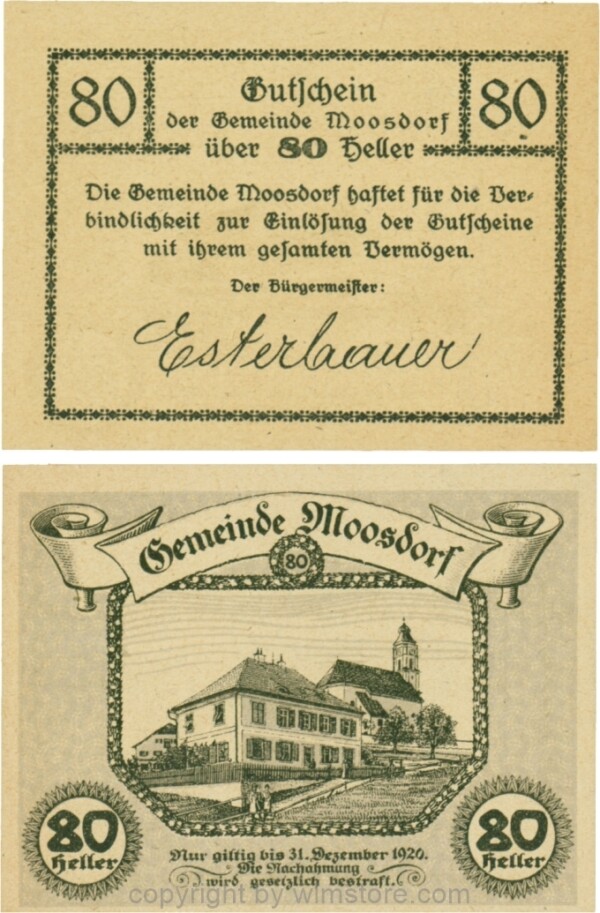 sn109575 Moosdorf, G0628Ac, 80 Heller, Unterdruck grau; 1