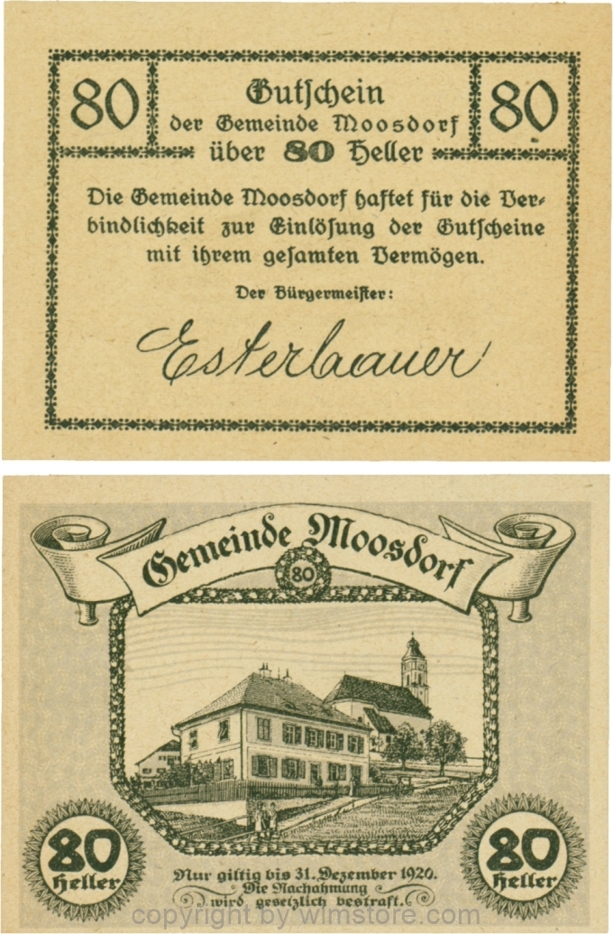sn109575 Moosdorf, G0628Ac, 80 Heller, Unterdruck grau; 1
