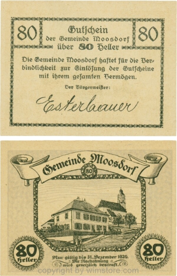 Moosdorf, G0628Ac, 80 Heller, Unterdruck grau; 1-
