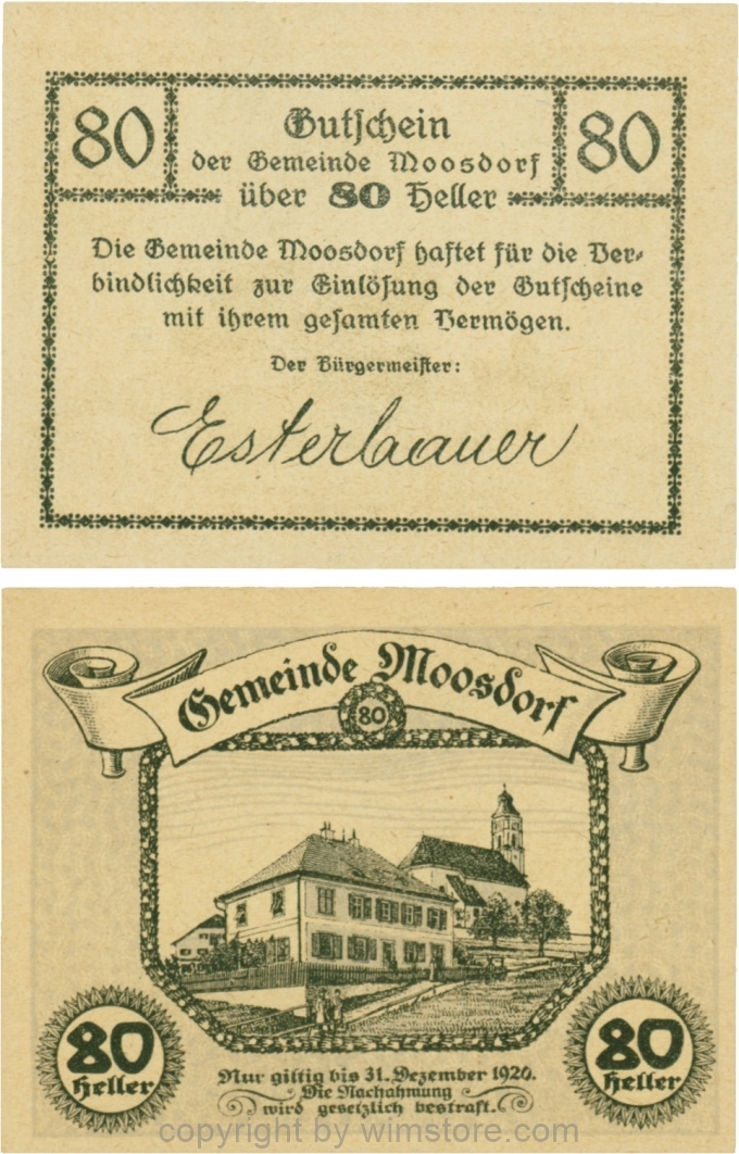 sn109576 Moosdorf, G0628Ac, 80 Heller, Unterdruck grau; 1-