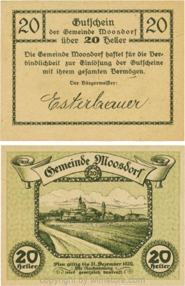 sn109577 Moosdorf, G0628Ad, 20 Heller, Unterdruck grün; 1