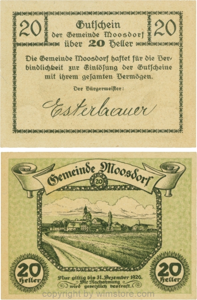 sn109578 Moosdorf, G0628Ad, 20 Heller, Unterdruck grün; 1-