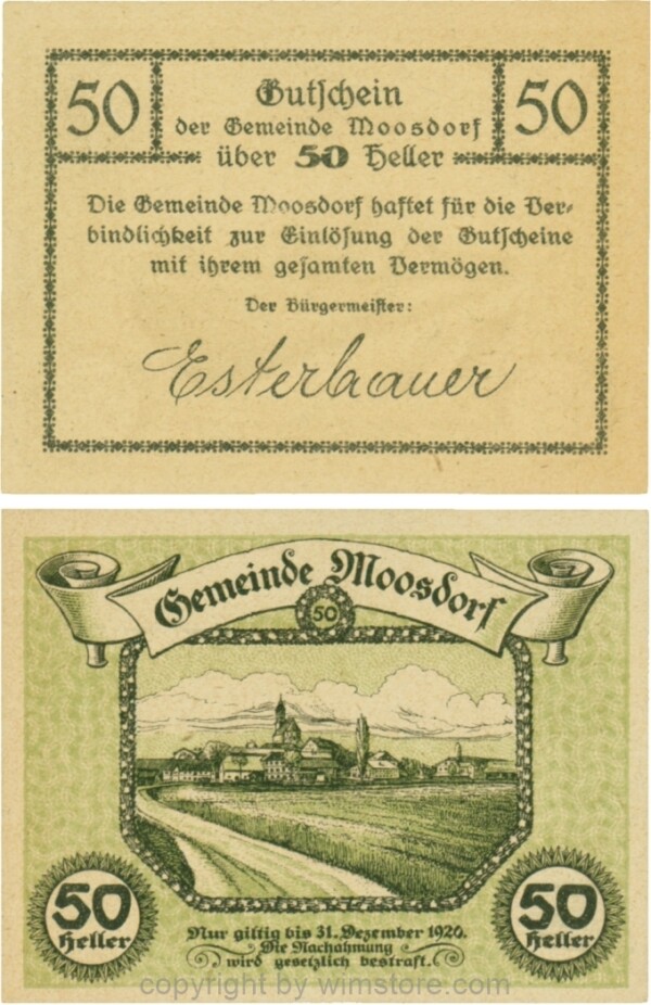 Moosdorf, G0628Ad, 50 Heller, Unterdruck grün; 1