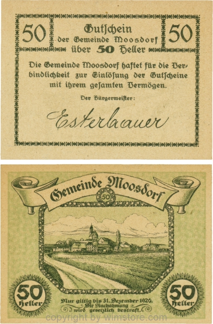 Moosdorf, G0628Ad, 50 Heller, Unterdruck grün; 1-