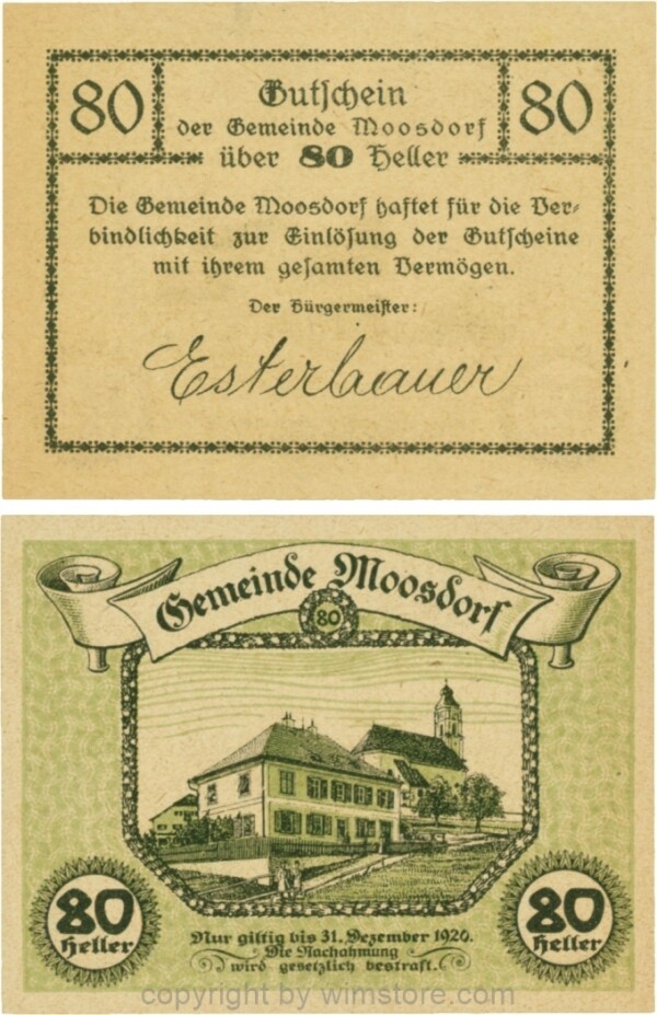 sn109581 Moosdorf, G0628Ad, 80 Heller, Unterdruck grün; 1